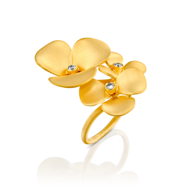 Three-Flower Cocktail Diamond Ring - DesignsByLouiseAdkins