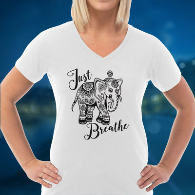 Just Breathe Ladies V Neck Tee - DesignsByLouiseAdkins