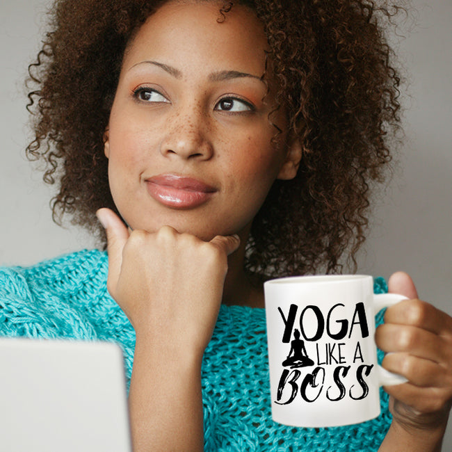 Yoga Like A Boss Coffee Mug - White - DesignsByLouiseAdkins