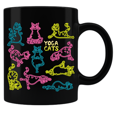 Yoga Cats Coffee Mug - Black - DesignsByLouiseAdkins