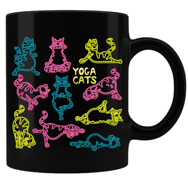 Yoga Cats Coffee Mug - Black - DesignsByLouiseAdkins