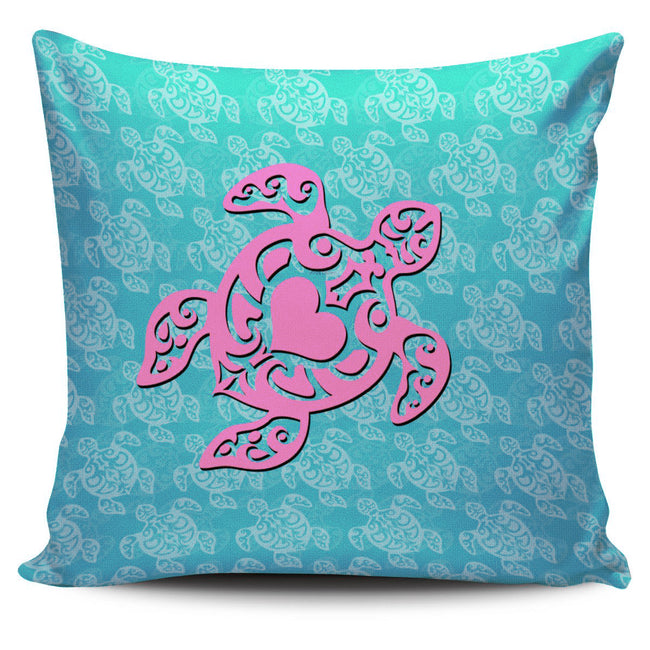 Sea turtle single Blue Pink Pillow Case - DesignsByLouiseAdkins
