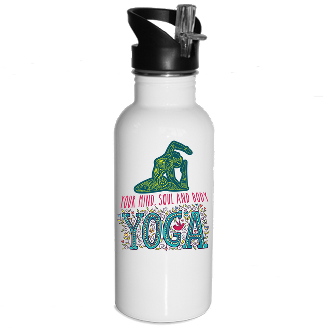 Your Mind Soul And Body Yoga  Water Bottles - DesignsByLouiseAdkins