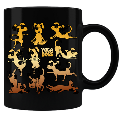 Yoga Dogs Coffee Mug - Black - DesignsByLouiseAdkins