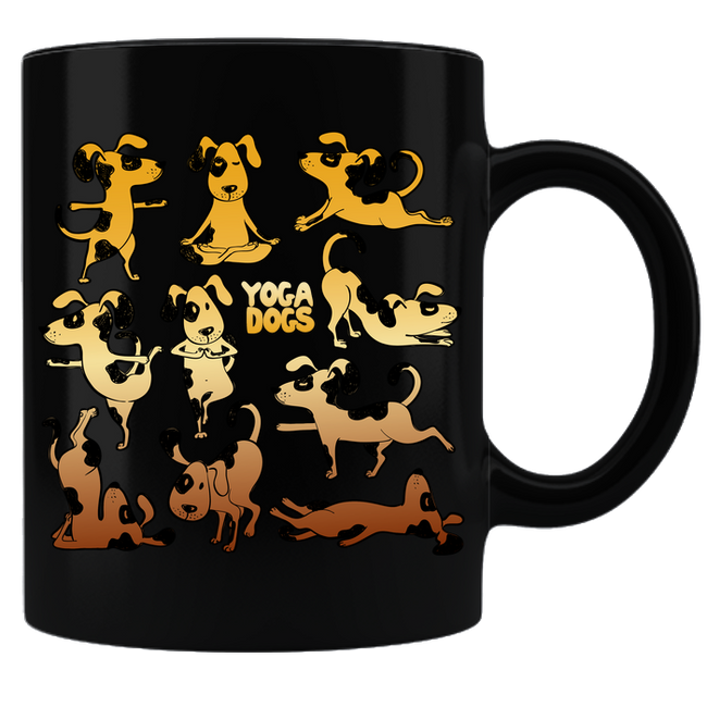 Yoga Dogs Coffee Mug - Black - DesignsByLouiseAdkins
