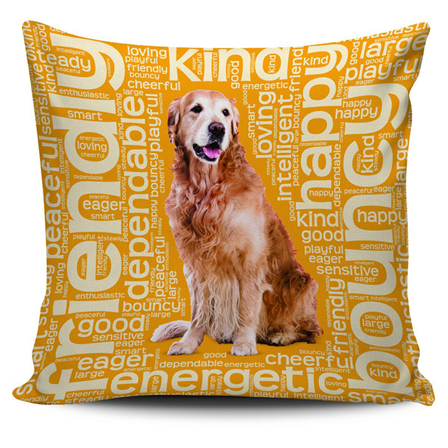 Golden Retriever Dog Lovers Gold Pillow Case - DesignsByLouiseAdkins