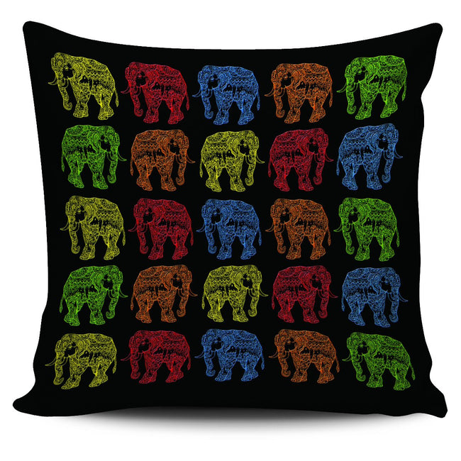 March of the Elephants Multi Color Pillow Case - DesignsByLouiseAdkins