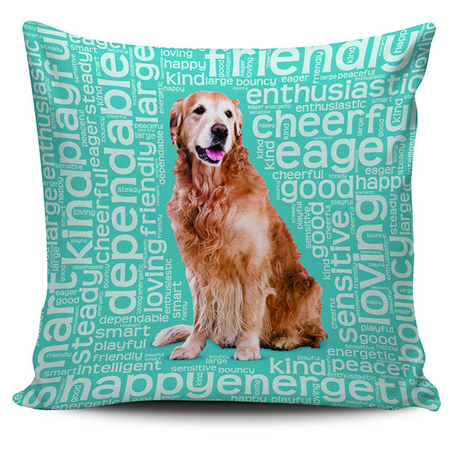 Golden Retriever Dog Lovers Blue Pillow Case - DesignsByLouiseAdkins