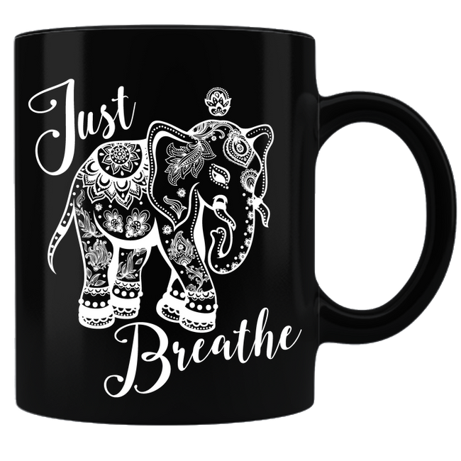 Just Breathe Coffee Mug - Black - DesignsByLouiseAdkins