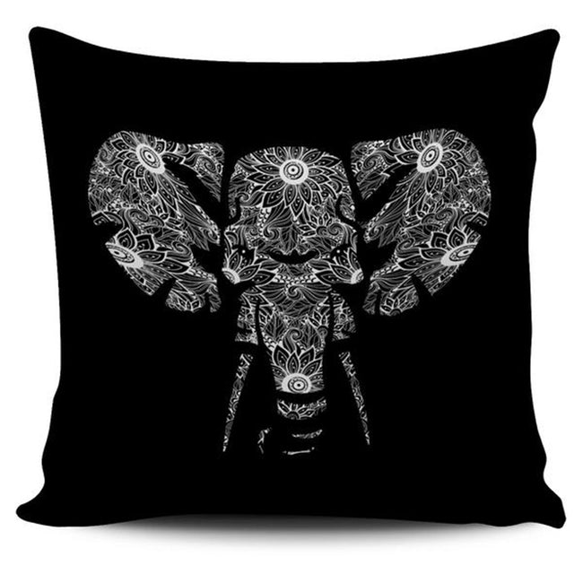 Floral Elephant Black-White Pillow Case - DesignsByLouiseAdkins